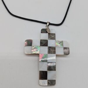 Inlayed Cross Shell Pendant - 24 Inch Cord